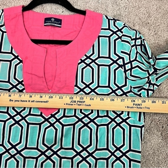 Simply Southern Shirt womens medium Tunic Top Coverup Dress Pink Turquoise - Picture 9 of 10